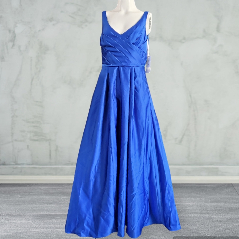 David's Bridal Horizon Blue Bridesmaid Prom Evening Long Satin Ball Gown Dress